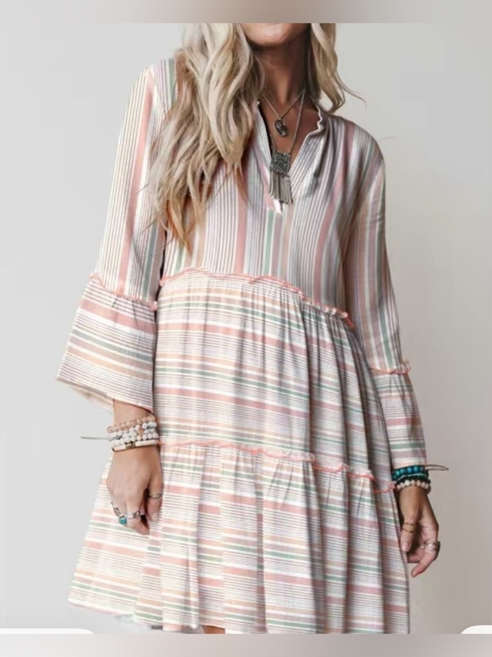 Dokotoo Striped Pastel Boho Dress